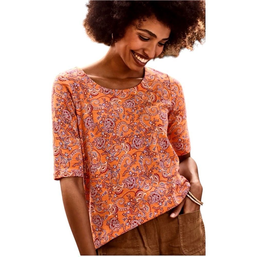 J. Jill Paisley Pima Slub Scoop Neck Tee Top Size XS